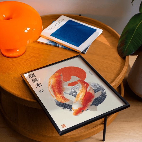 Koi Fish Art Print in red and beige, perfect for dining room wall decor
