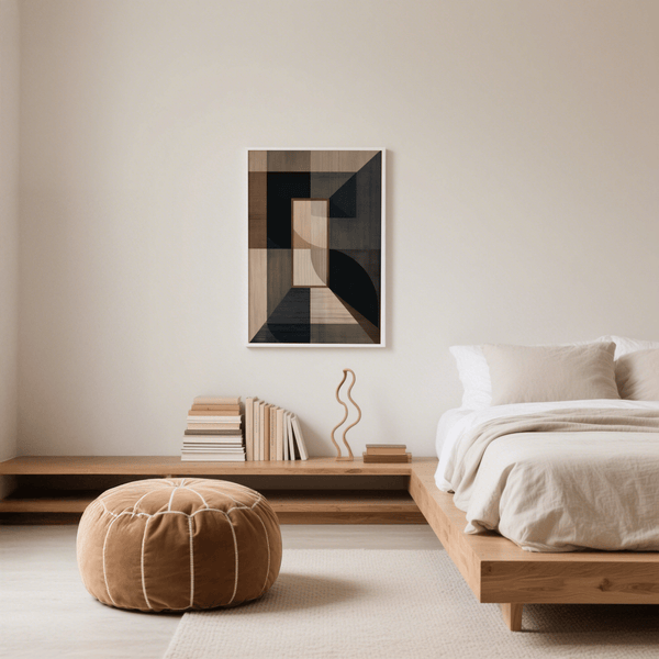 Modern Wabisabi Art Print in beige and gray, ideal for office decor