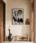 Versatile Black and White Crane Print for entryway wall art in Black and White tones