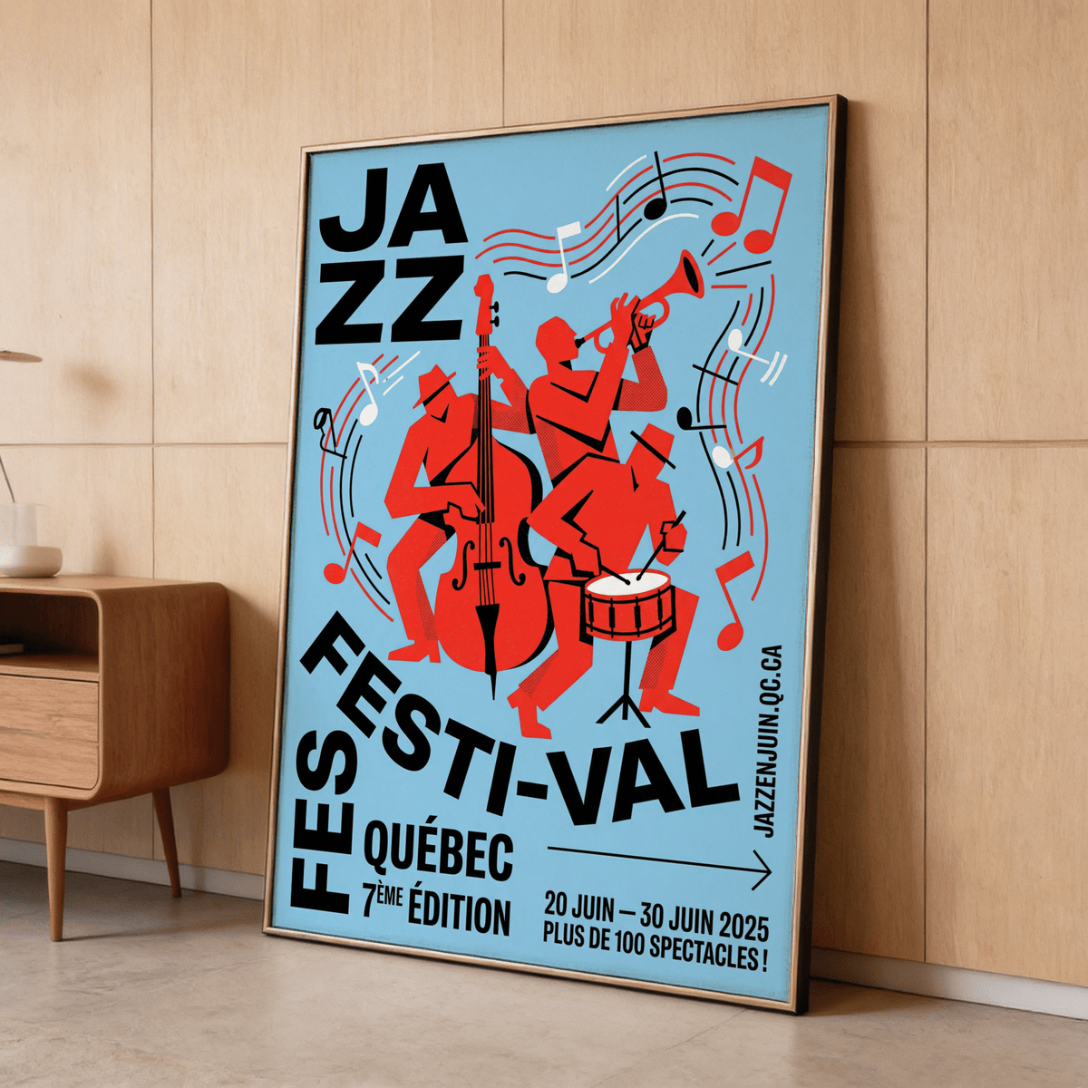 Musical Event Wall Art poster with JA ZZ typography and swirling staff lines
