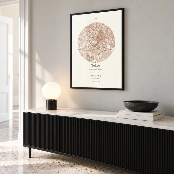 Tokyo personalised Our Place map print with Perspex - Black frame - Entryway