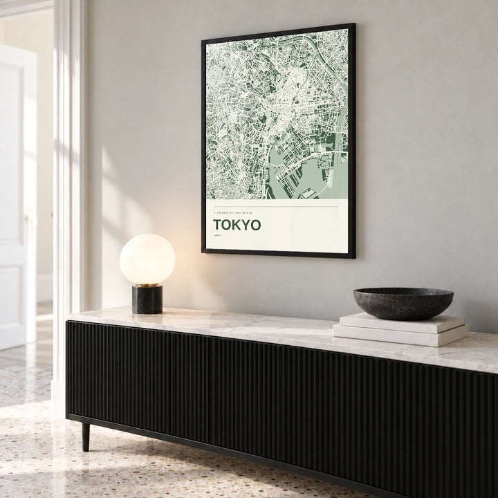 Tokyo personalised City in Colour map print with Perspex - Black frame - Entryway