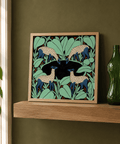 Decorative deer wall art with dotted coats, bold outlines, and botanical background