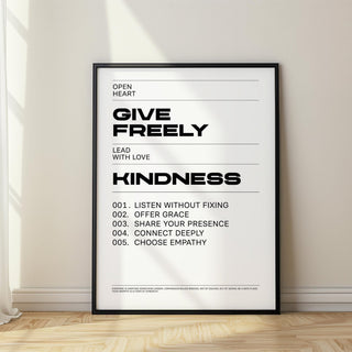 Art with Quotes print featuring bold black text on white background about kindness.