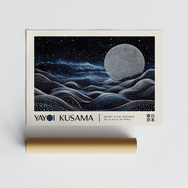 Abstract space art wall with flowing wave-like hills