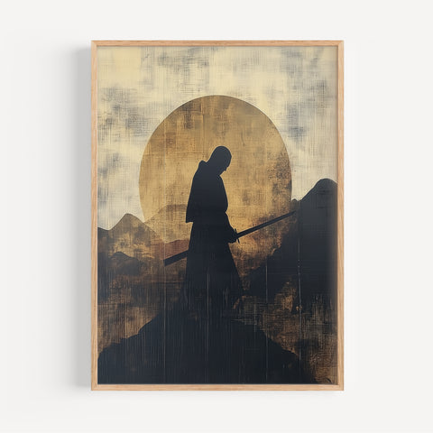 Japanese-inspired samurai and mountain artwork