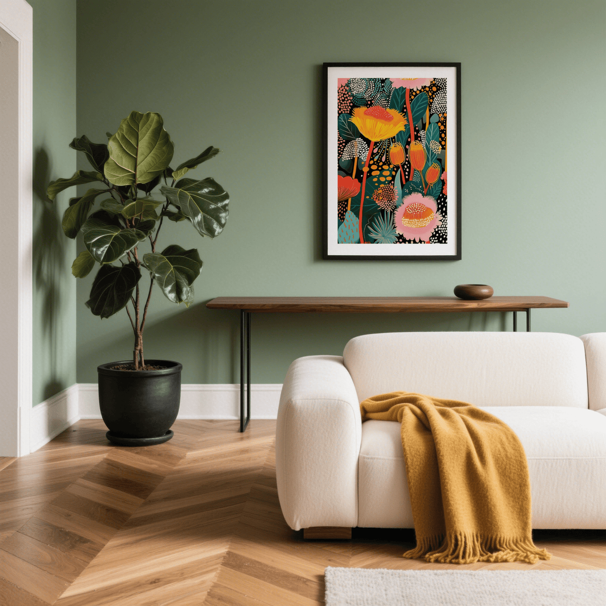 Colorful Wall Art with Green, Orange, and Yellow for entryway