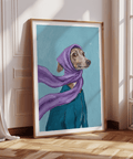 Dressed up Dog Art featuring gray dog, purple accent for eclectic gallery wall