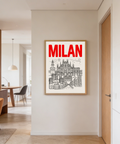 Architectural Milan City Wall Art print showing Duomo-style façade and surrounding landmarks