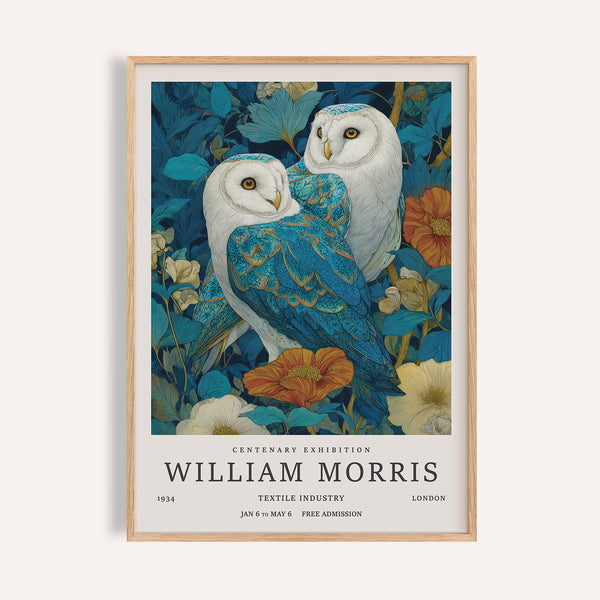 Blue and white owl Wall Art Unique print for nature-themed living rooms