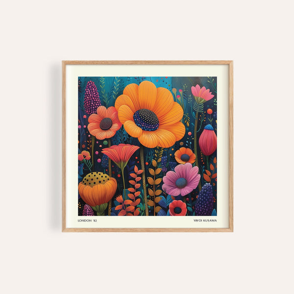 Japanese modern art featuring a vibrant floral composition