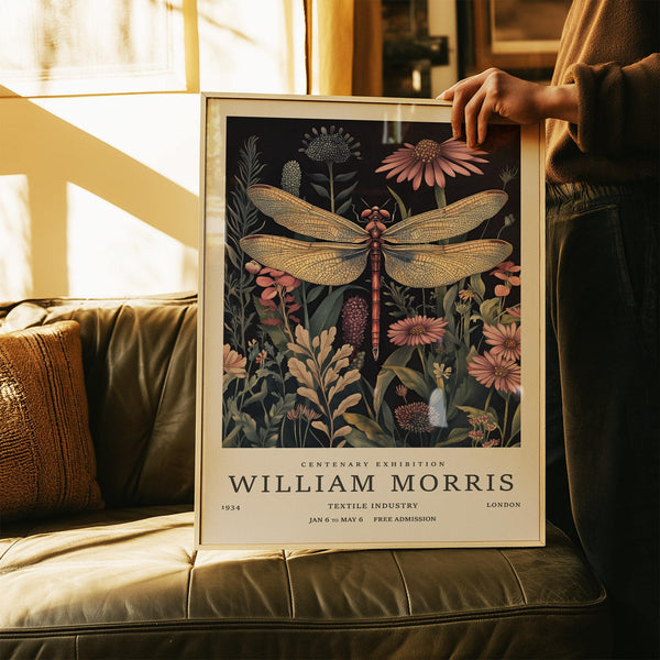 Botanical dragonfly art prints for moody living room decor