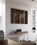 Modern World Map Poster in Brown and Beige, perfect for office decor
