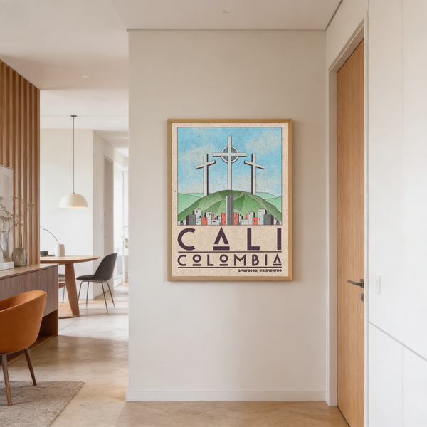 Zoom on hillside cross silhouette with circular sun backdrop