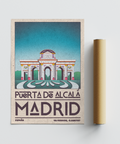 Graphic Madrid Architecture Poster print showing Puerta de Alcalá monument and strong typographic layout