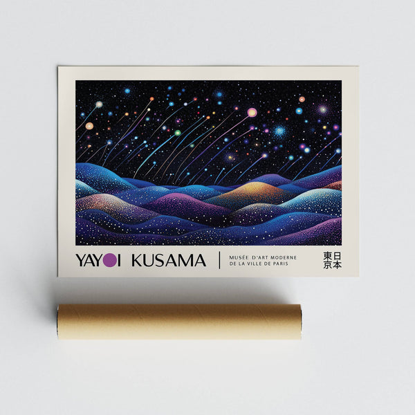Abstract cosmic landscape prints with vibrant night elements for home office