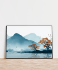 Tranquil landscape Nature Wall Art Print in Blue and White for home office