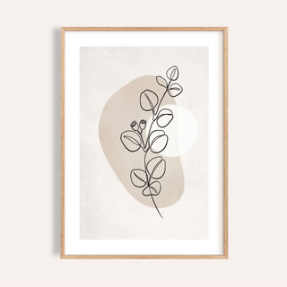 Botanical Line Art Print showing single stem sketch over neutral shapes