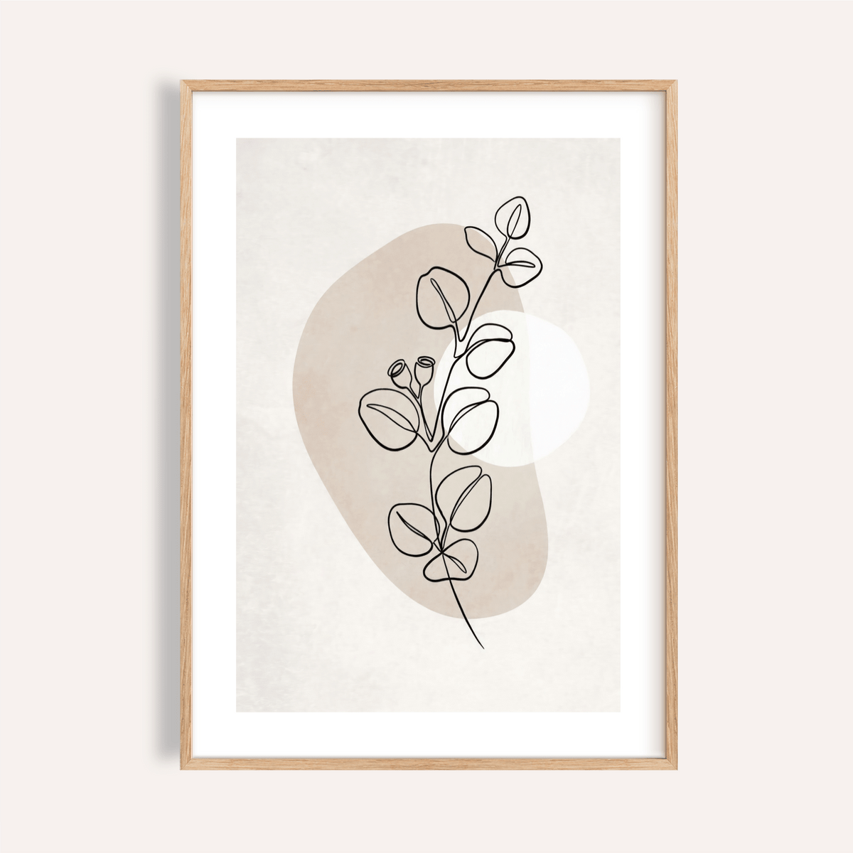 Botanical Line Art Print showing single stem sketch over neutral shapes