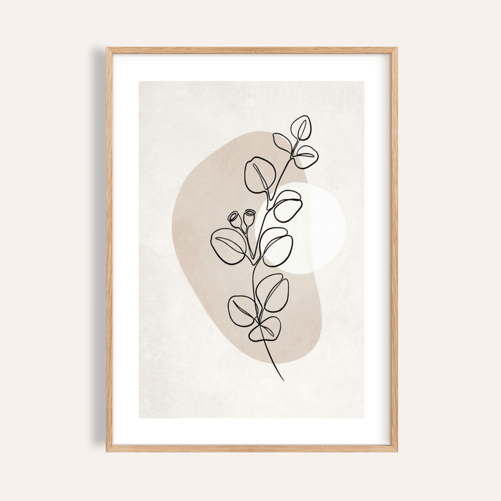 Botanical Line Art Print showing single stem sketch over neutral shapes