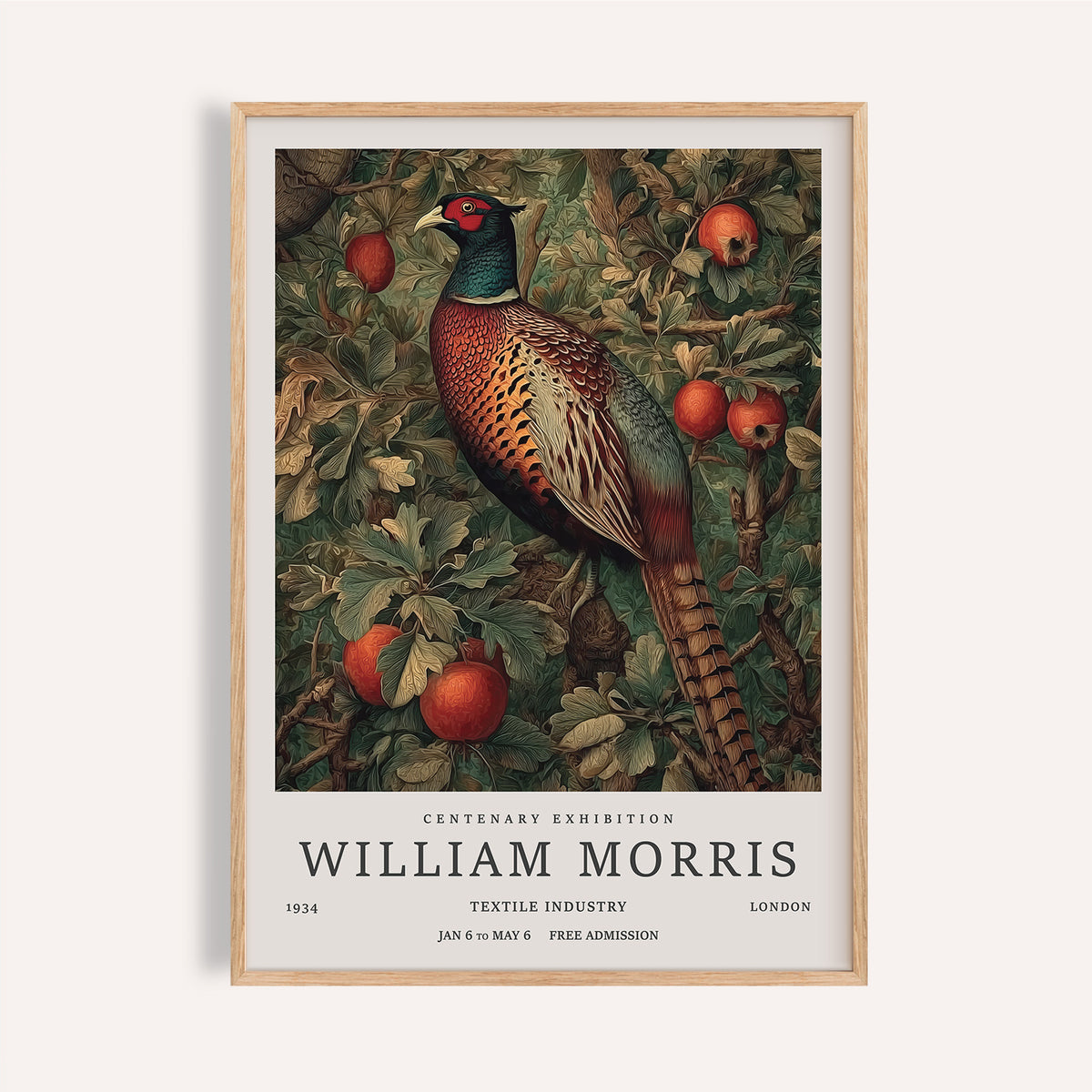 Deep green and red Pheasant Wall Art for rustic kitchen décor