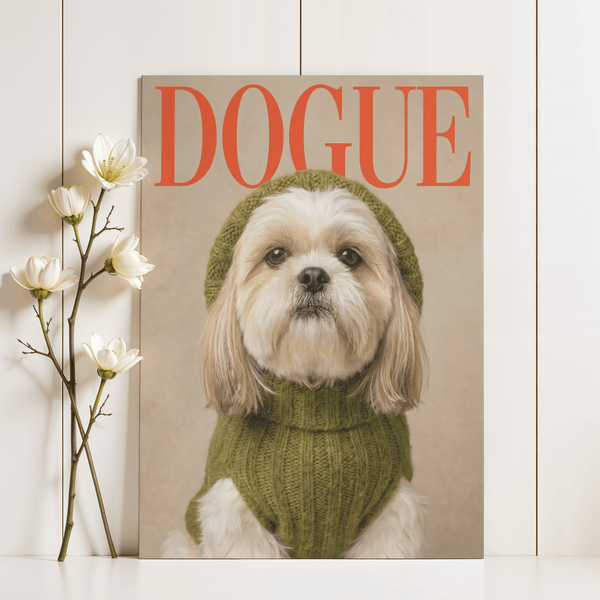 Shih Tzu Wall Print poster with Green, Red, and Beige for office space