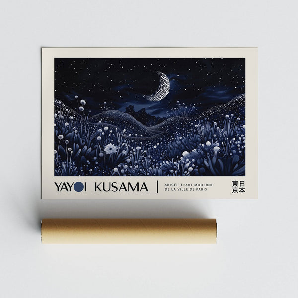 Abstract night-art print with deep blue and white contrasts