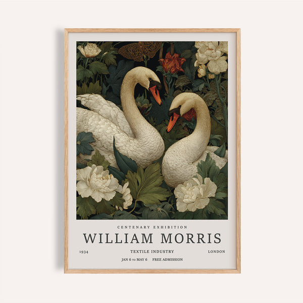 Ivory-toned Swan Wall Art featuring two swans with botanical foliage for bedroom décor