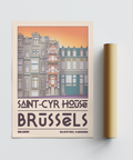 Illustrating an architecture wall art print of Saint-Cyr House with decorative central tower and simplified building shapes