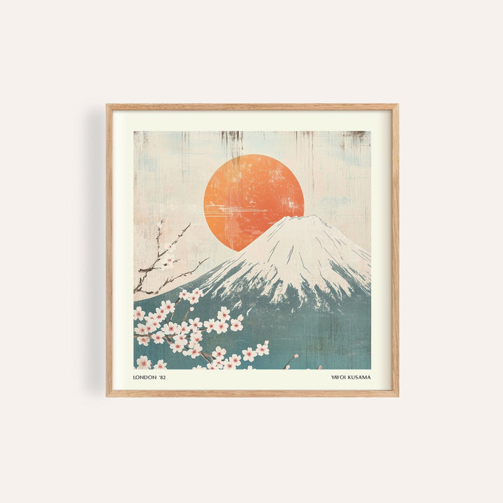 Square Print featuring Mount Fuji and cherry blossoms