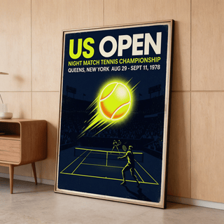 Highlighting the Us Open Tennis Poster print with Night Match Tennis Championship wording and Queens, New York 1978 date line