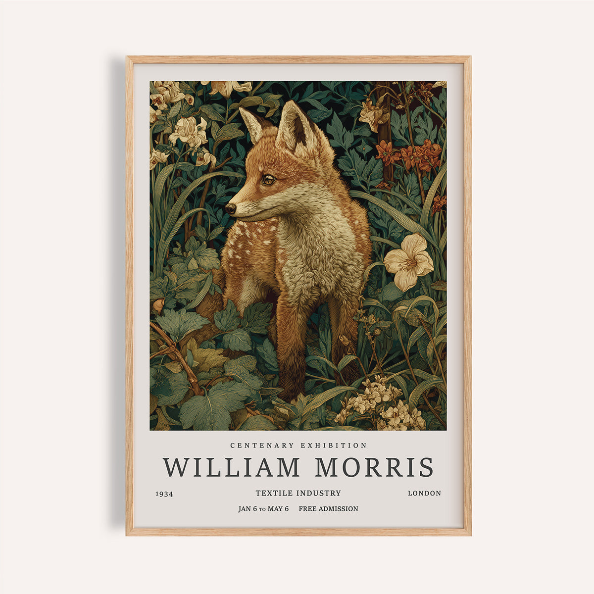 Cottagecore Wall Art showing a fox in green floral setting for rustic bedrooms