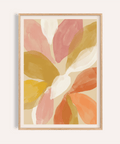Abstract flower wall art poster with layered watercolor petals in Yellow, Pink, and Gold
