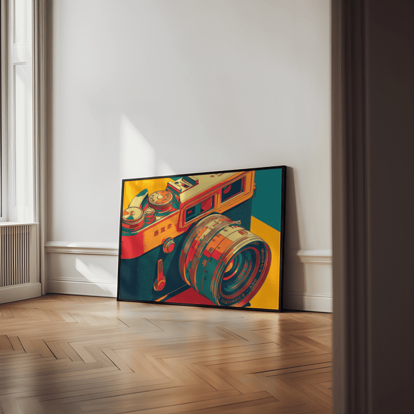 Vintage Camera Wall Art in Blue tones for modern office art print