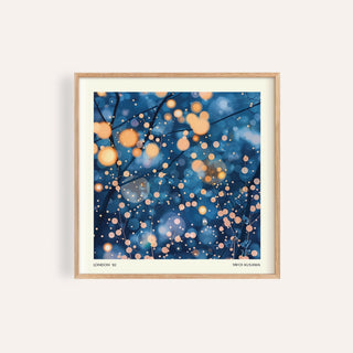 Modern Painting Prints framed print of branches with glowing lights in blue and orange tones