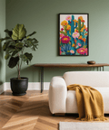 Cactus Flower Art Print featuring green blue for creative studio poster