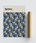 Navy and Gold Wall Art with abstract shapes in repeating rhythmic pattern