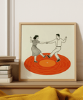 Bright orange Vintage Dance Art Print for dining area wall art print