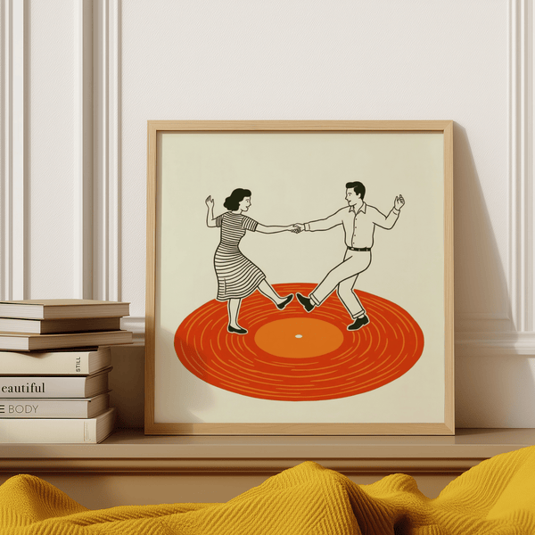 Bright orange Vintage Dance Art Print for dining area wall art print