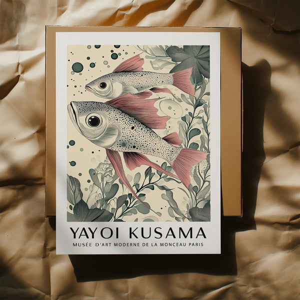 Large Fish Wall Art with floating leaves and underwater textures.