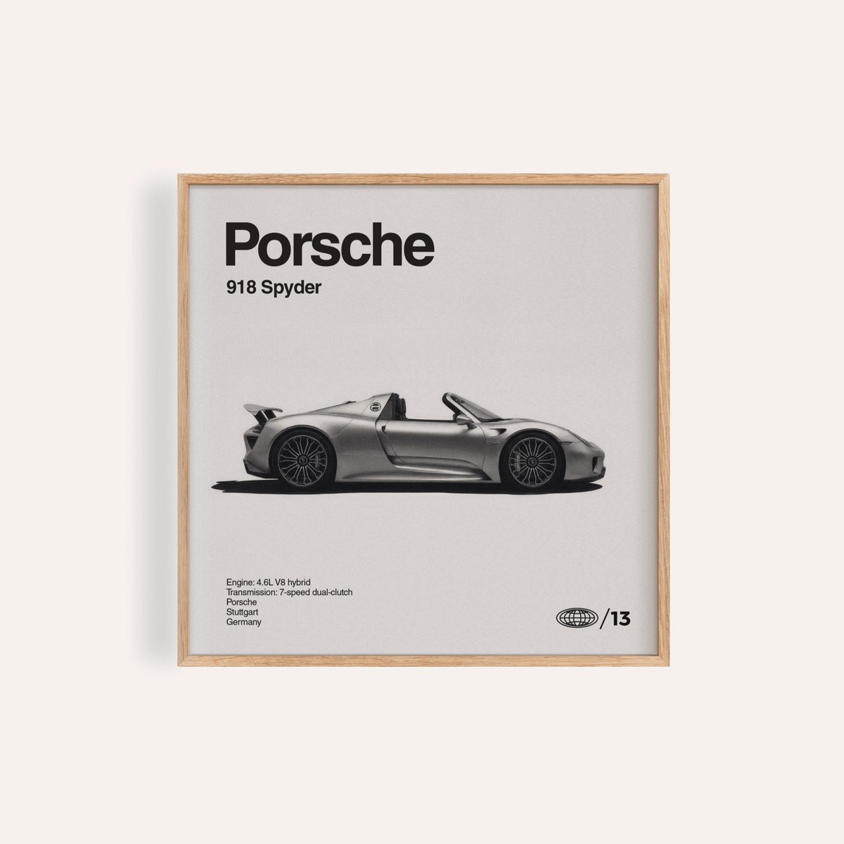 Porsche Car Art Print in black and white for office wall art