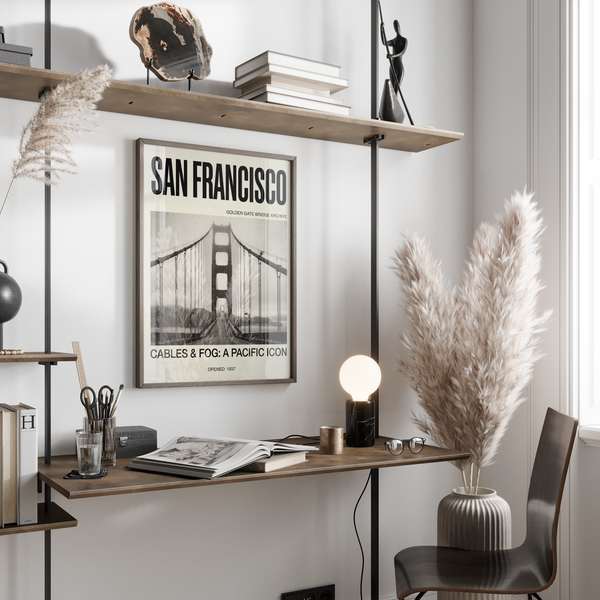 Golden Gate Bridge Art Print showing suspension cables aligned toward vanishing point