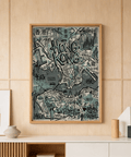 Close view of blue gray white city map poster featuring Victoria Harbour tag