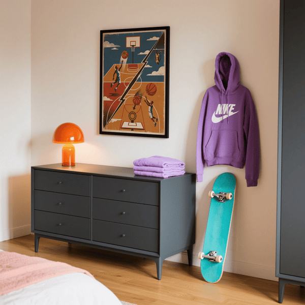 Basketball Art Print with lightning-bolt divider and mirrored court scenes