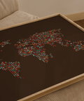 Map of the World Poster blue brown dots educational art print