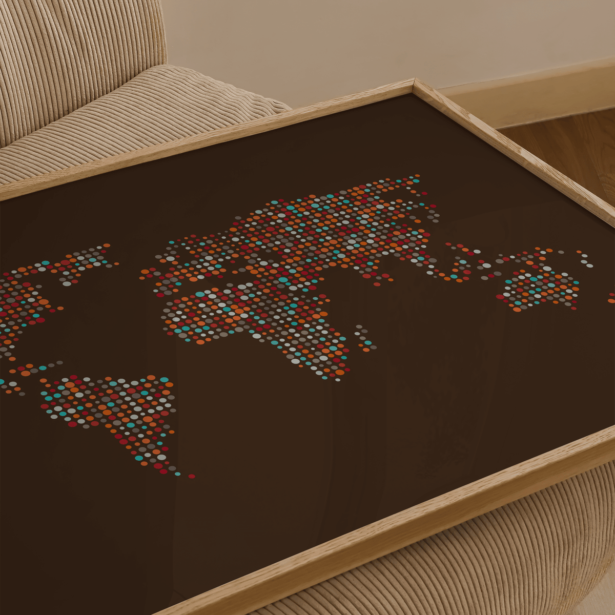 Map of the World Poster blue brown dots educational art print
