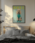Chic poodle Pet Wall Decor, blue sweater, yellow text, bedroom poster