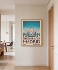 Displaying Spanish travel poster wall art with Puerta de Alcalá facade and oversized city name text