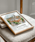 Detailed architectural wall art print featuring a church facade, patterned roof tiles, and surrounding rooftops