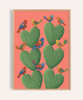 Cactus Heart Poster in pink and green for living room wall art